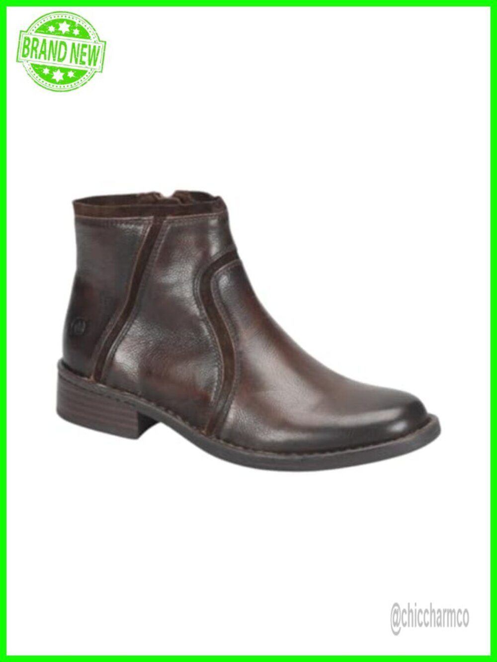 Ankle Bootie Italian Leather Suede Stacked Heel Memory Foam